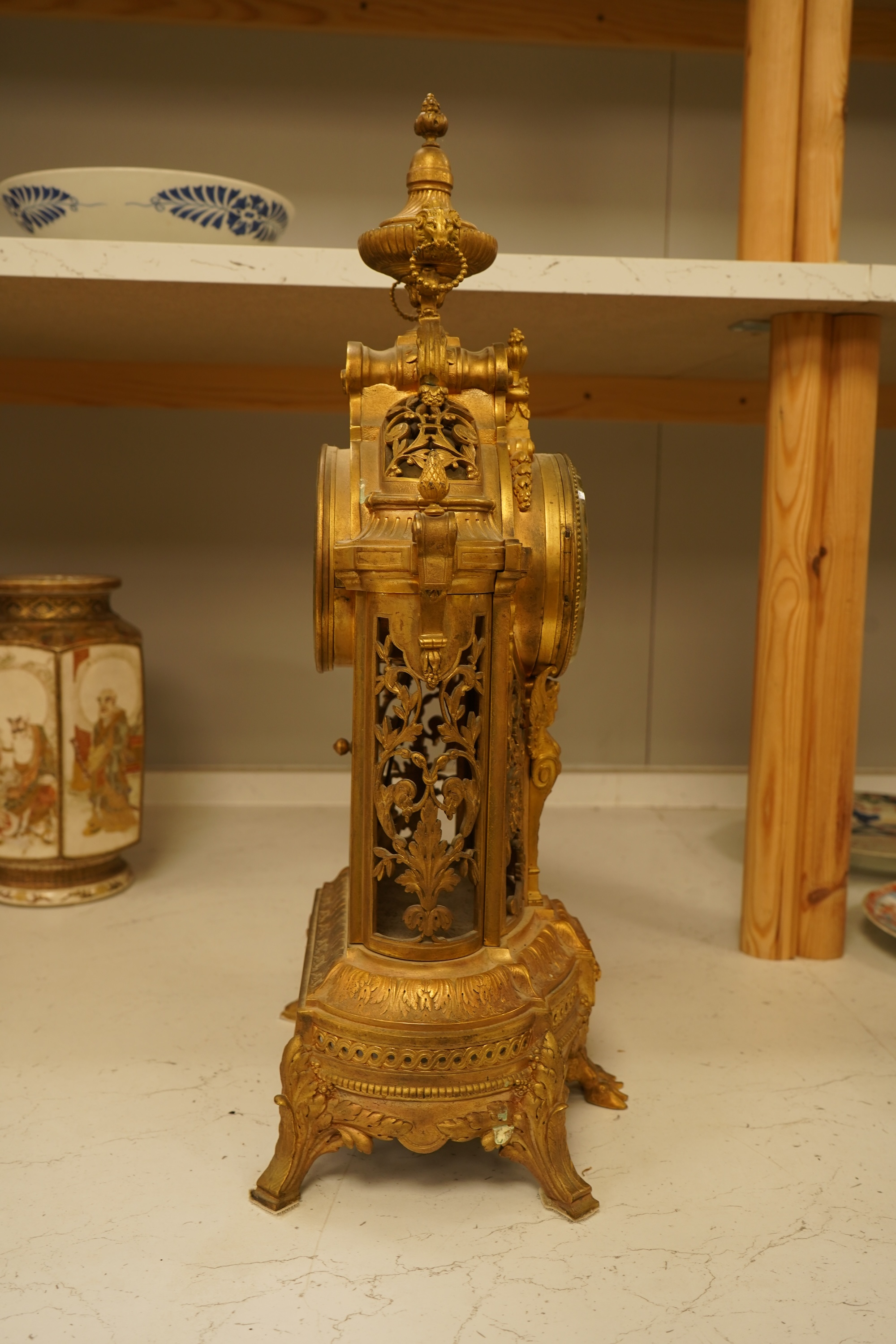 A Louis XIV style ormolu mantel clock, 54cm high
